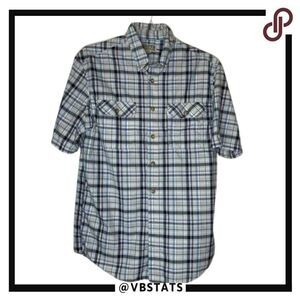 Duluth Trading Company Navy-White-Gray SS Plaid Shirt Size Medium Tall
